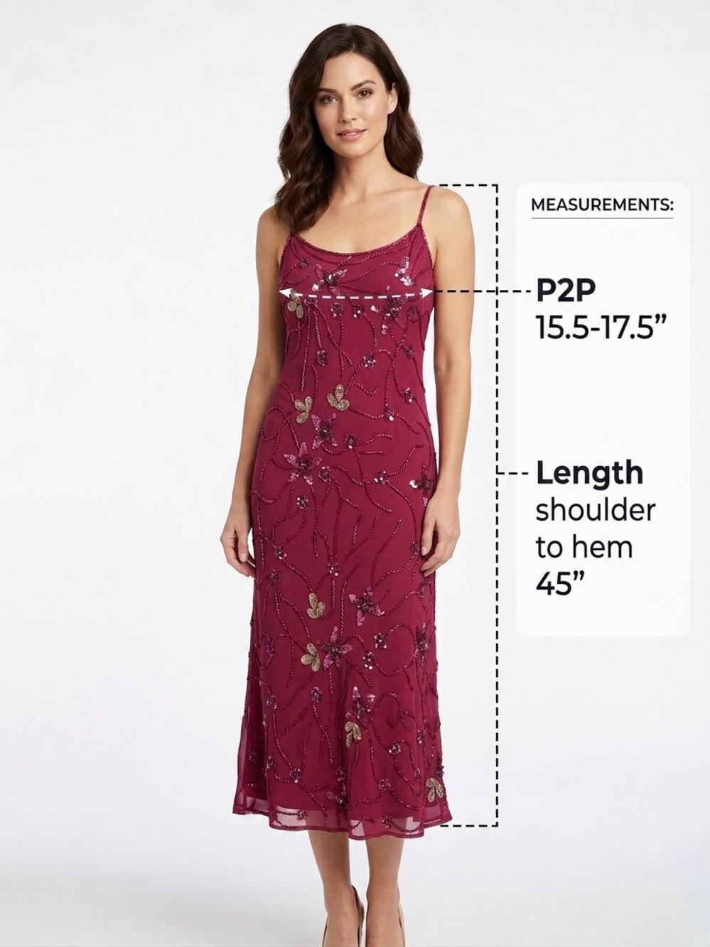 Together Maroon Beaded Floral Sequin Midi Dress NWT Size 8 - Picture 7 of 13